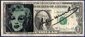 A. WARHOL 1 Dollarnote Original SIGNIERT + SKIZZIERT + US - Stempel - Bild 1 von 4