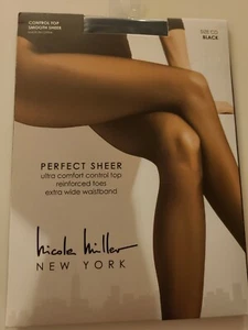Nicole Miller Strumpfhose Größe CD schwarz ultra transparent Control Top verstärkte Spitze - Bild 1 von 2