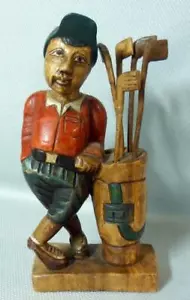 Hand Carved Wood Carving Golf Golfer Sculpture - Picture 1 of 6