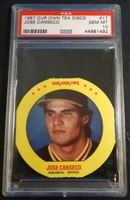 RARE 1987 JOSE CANSECO OUR OWN TEA DISC #17 PSA 10 ATHLETICS POP 2