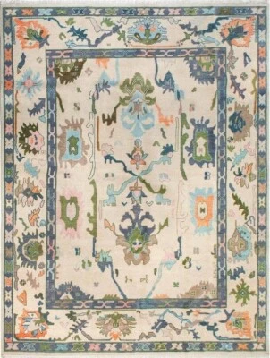 Alfombras turcas antiguas Oushak nuevas beige anudadas a mano para tu sala de estar. Foto 1 de 4