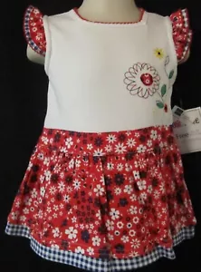 Nuevo con etiquetas Vestido Okie Dokie Sin Mangas Rojo y Blanco con Flores Talla 18 Meses - Imagen 1 de 3