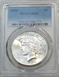 1924 Peace Silver Dollar PCGS MS62 Bright & Frosty Luster PQ #K139J - Picture 1 of 4