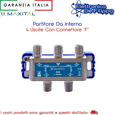 Partitore Da Interno 4 Uscite Con Connettore F - Immagine 1 di 2