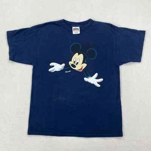 Vintage Mickey Mouse Shirt Size Youth Large Blue Double Sided Disney Cartoon 90s - Picture 1 of 9