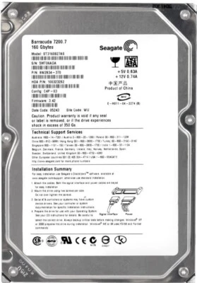 Hard Drive Seagate Barracuda 7200.7 ST3160827AS 160GB 7200 RPM 8MB SATA 3.5'' - Image 1 of 3