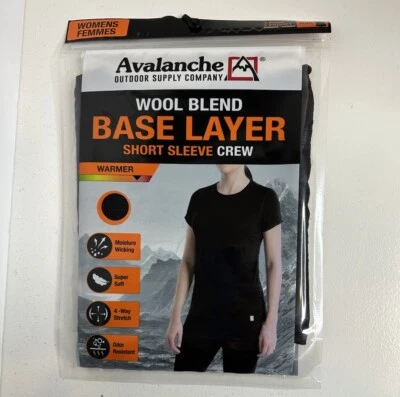 Capa base manga corta Avalanche para mujer mezcla lana, color: negro, talla M Foto 1 de 3