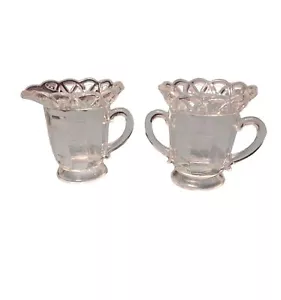 Imperial Crocheted Crystal Cream and Sugar Vintage Etched Floral Design - Picture 1 of 14