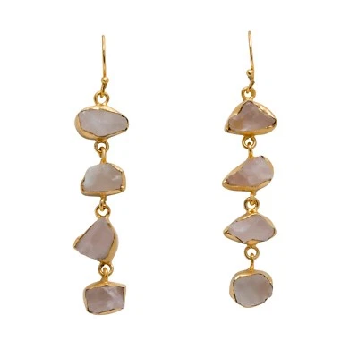 Nuevos Pendientes Colgantes Hechos a Mano Vintage Look Cuarzo Rosa Chapados en Oro 18k Foto 1 de 2