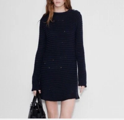 Zadig & Voltaire Distressed Sweater Mini Dress Navy Merino Wool Blend Italy XS - Image 1 of 4