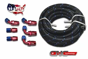 AN8 8AN AN-8 Swivel Fitting Steel Nylon Braided Oil Fuel Line Hose 12FT Kit - Picture 1 of 7