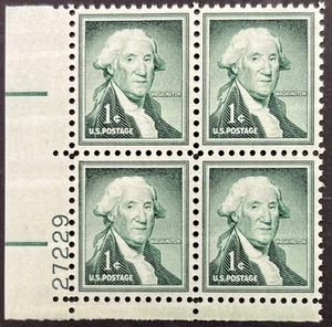 US Scott #1031b, Geo Washington, Dry Print, Liberty P.B. of 4, 1¢ Stamp, MNH, VF - Picture 1 of 2