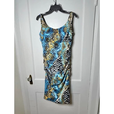 Vestido De Colección Signature by Sangria Y2K Serpiente Acanalada Satinado Azul Teal Sin Mangas 10 Foto 1 de 4