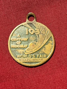 1934 CENTURY OF PROGRESS Chicago World's Fair 1" Pendant Bracelet Key CHARM - Picture 1 of 3