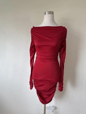 Vestido Frederick's of Hollywood para mujer talla rojo acanalado ceñido al cuerpo manga larga elástico Foto 1 de 4