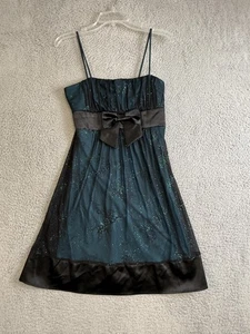 Vestido tabú para mujer grande verde azulado negro correa de espagueti lazo satinado brillo hecho en EE. UU. - Imagen 1 de 17