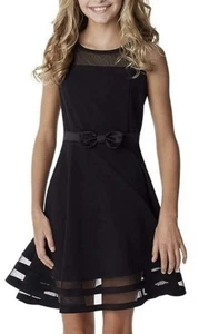 Nuevo sin etiquetas Vestido Calvin Klein Niña Illusion Malla Lazo Ocasión Especial Negro Talla 3 - Imagen 1 de 8