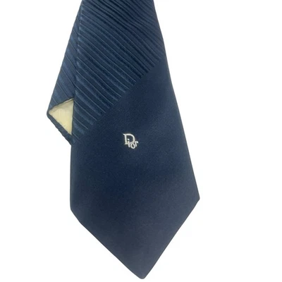 Corbata acanalada azul oscuro Christian Dior para hombre logotipo bordado diseñador sólido  Foto 1 de 4