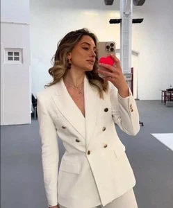 ZARA TAILORED DOUBLE-BREASTED BLAZER OYSTER WHITE SS24 SIZES M REF. 7792/293 - Picture 1 of 8