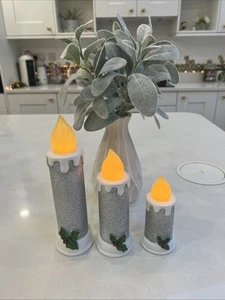 Mr Christmas Set Of 3 Resin Candle Retro Traditional Pre-lit LED Decorations - Picture 1 of 14