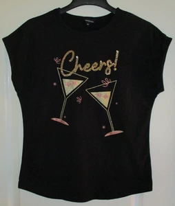PEACOCKS SIZE 12 WOMENS BLACK SEQUINNED XMAS T-SHIRT - Picture 1 of 2