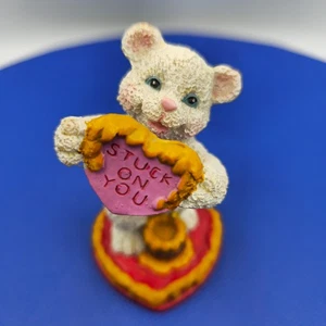 Vintage Valentine Bear Figurine – “Stuck On You” – Cute Resin Gift Decor - Picture 1 of 7