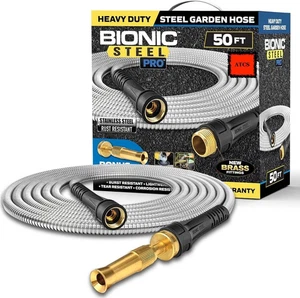 Manguera de jardín de metal BIONIC STEEL PRO 50 pies con boquilla, agua de acero inoxidable 304 - Imagen 1 de 10
