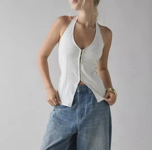 NUEVO Top Halter Urban Outfitters UO Sari Costura Mezcla de Lino Marfil TALLA PEQUEÑA - Imagen 1 de 8