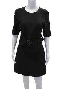 Veronica Beard Womens Back Zip Short Sleeve Belted Mini Dress Black Size 4 - Picture 1 of 7
