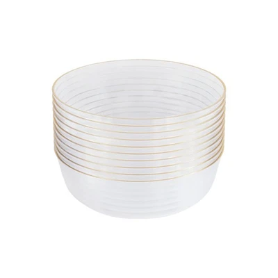 PLASTICPRO 30-Pk 6oz Clear Plastic Bowls w/ Gold Rim for Party/Dessert - Image 1 of 4