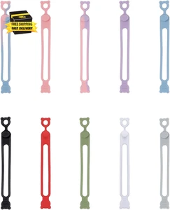 10Pcs Silicone Cable Ties, Reusable Elastic Cord Wraps for Data Cables Earphones - Picture 1 of 7