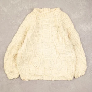 Vintage 80er Ecuadorian Hand Made Strickpullover L Wolle Herren Creme Zopfmuster - Bild 1 von 6