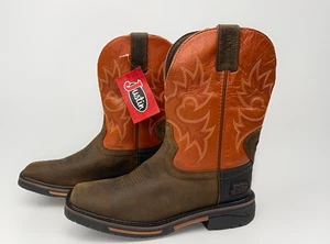 Mens Justin Boots Size 10 1/2D Joist Work Square Toe Rustic Barnwood Orange New - Picture 1 of 10