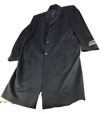 Jos A. Bank Winter Overcoat Long Jacket Men Sz 42R Black Cashmere New W/ Defects - Image 1 of 4