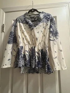 Blusa floral azul y crema vintage para mujer talla pequeña cuello en V 20,5 - Imagen 1 de 6