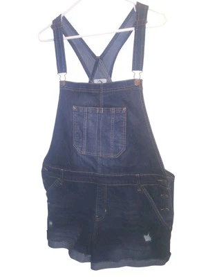 Jordache Vintage Bib Overall Blue Jean Shorts Distressed Stretch Women’s  XXL - Image 1 of 4