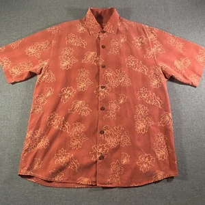 Tommy Bahama Floral Hawaiian Shirt Men Size Medium Orange Tropical Beach Stretch - Picture 1 of 7