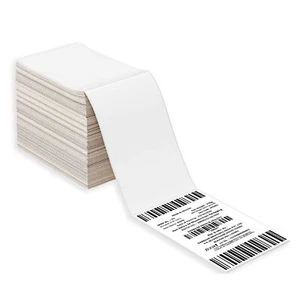 8000 Etichette 4" x 6" Fanfold Etichette Trasferimento Termico - Bianco - 2000 Etichette/Pila - Foto 1 di 9