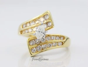 14K Yellow Gold Natural Diamonds Marquise Round Overlap Engagement Ring - Picture 1 of 5