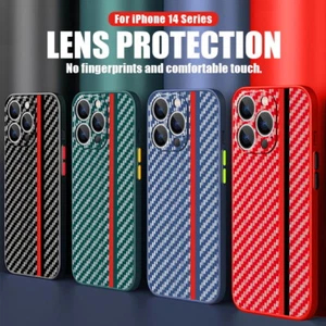 For iPhone 15 14 Pro Max 13 11 12 XR 8 Carbon Fiber Shockproof Strap Case Cover - Picture 1 of 21