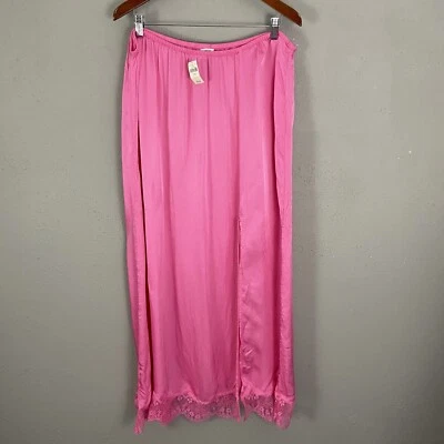 NEW AERIE $49 Pink Maxi Skirt Size XXL Satin Lace Trim Pull On Elastic Waist - Image 1 of 4