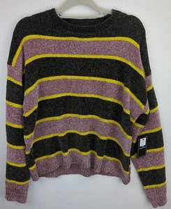 Volcom Bubble Tea Womens Large Purple Striped 2019 Comfy Sweater NWT - Picture 1 of 6