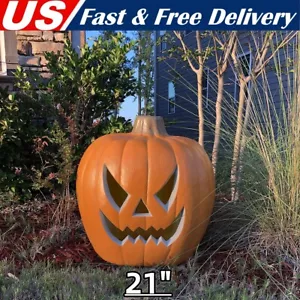 21" Jack-O'-Lantern Halloween Pumpkin Lantern w/ Angry Face & Pre-lit LED Bulbs - Picture 1 of 11