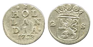 Silver 2-stuivers, 1753, Dordrecht mint, Hollandia, Netherlands - Picture 1 of 1