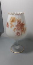 Vintage Frosted Goblet White Satin Glass Vase Brandy Snifter Floral Design