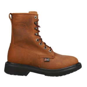 Justin Original Workboots Livestock 8 Inch Electrical Soft Toe Work Mens Brown - Picture 1 of 5