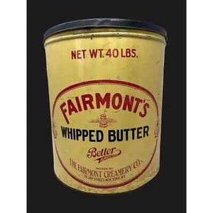 Vintage Fairmont Whipped Butter 40lb Tin Can Advertising Sign Decor Display - Picture 1 of 7