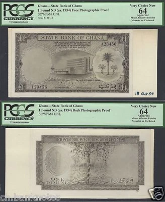 Ghana One Pound ND(ca1954) Pick Unlisted Face and back Photographic Proof  - Image 1 of 2
