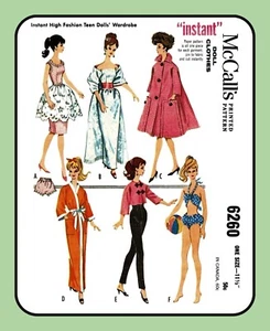 11½" Doll Instant Clothes Pattern BRIDAL Gown BIKINI McCall's 6260 Vtg 1962 - Picture 1 of 5