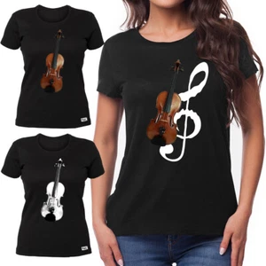 EAKS® Damen Girlie T-Shirt "Violine" Geige Klassik Notenschlüssel Musik Music - Bild 1 von 19